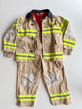 TEETOT & CO INC 100% Cotton Canvas Fireman Costume Jacket Bib Overalls Set